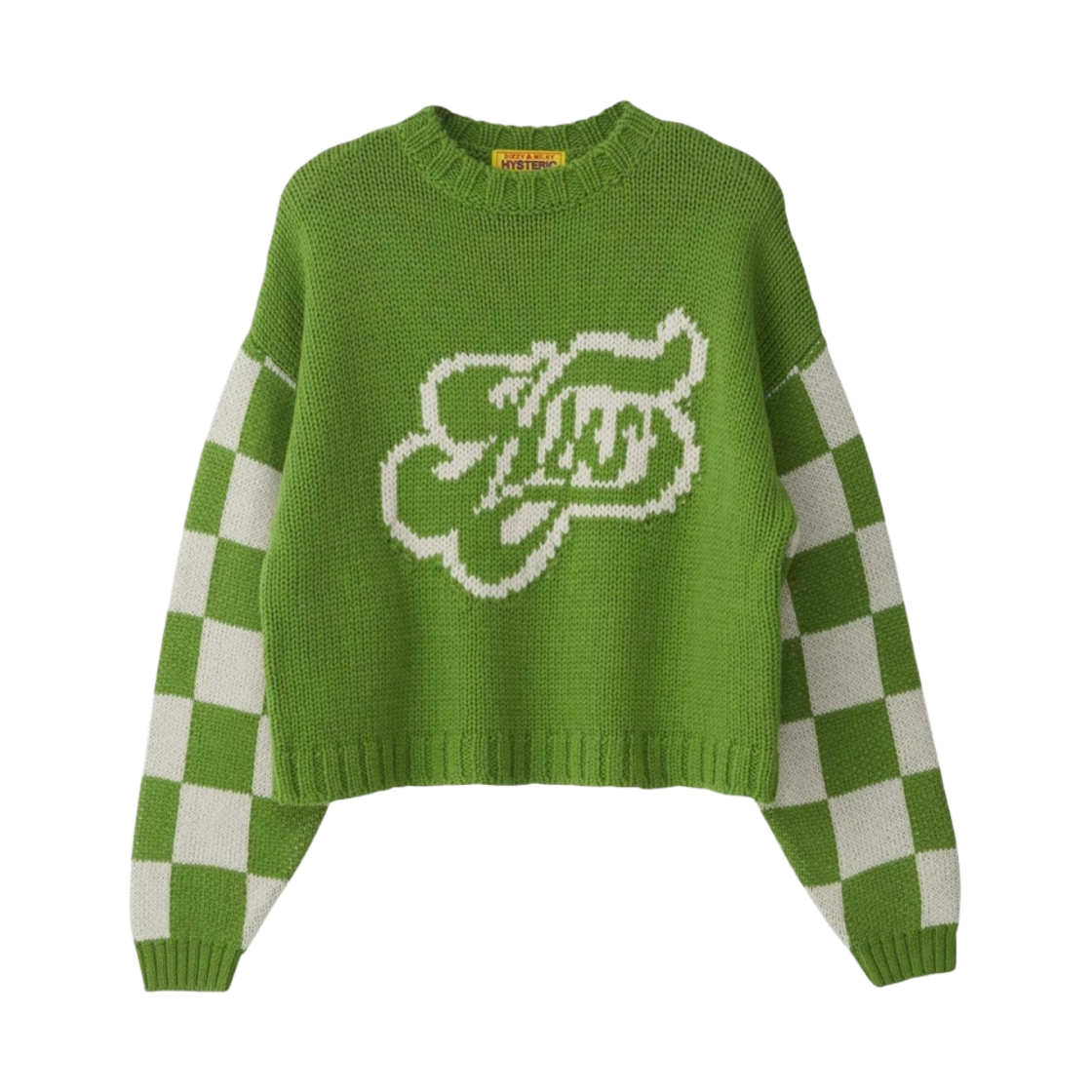 (W) 히스테릭 글래머 스워쉬 로고 자카드 숏 스웨터 그린((W) Hysteric Glamour Swash Logo Jacquard Short Sweater Green) - 1