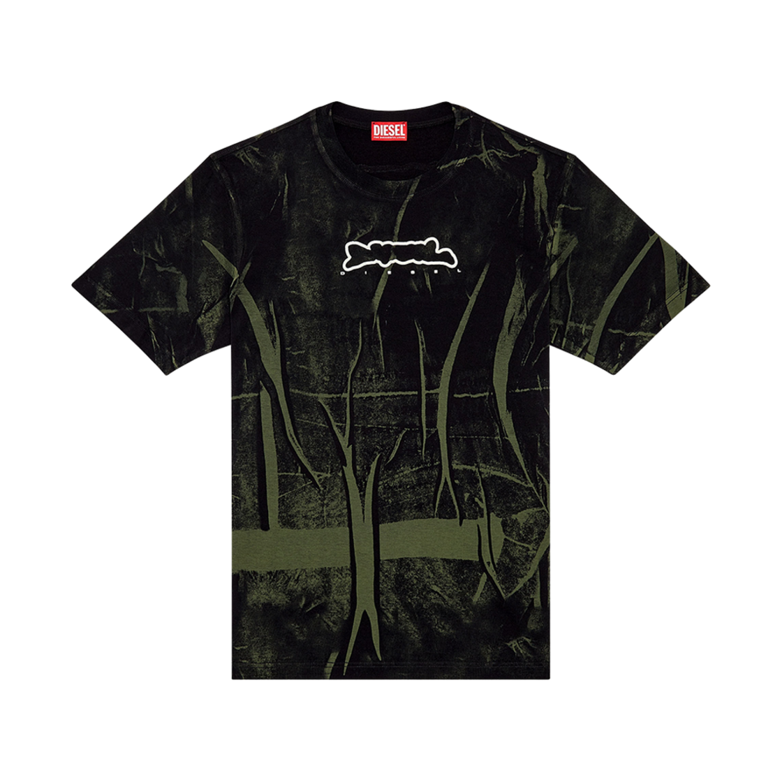 A121550AJBD-5FVA Diesel T-Just-N3 T-Shirt With Crease Effect Print Black Green