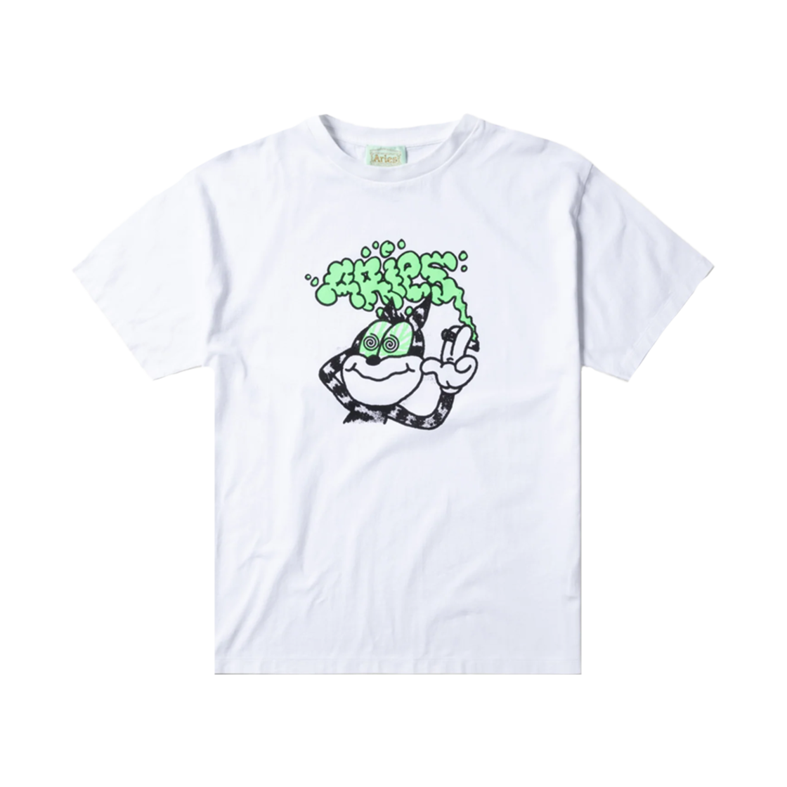 KM4DTSSAS09WT Aries Stoned Cat SS Tee White - 24FW
