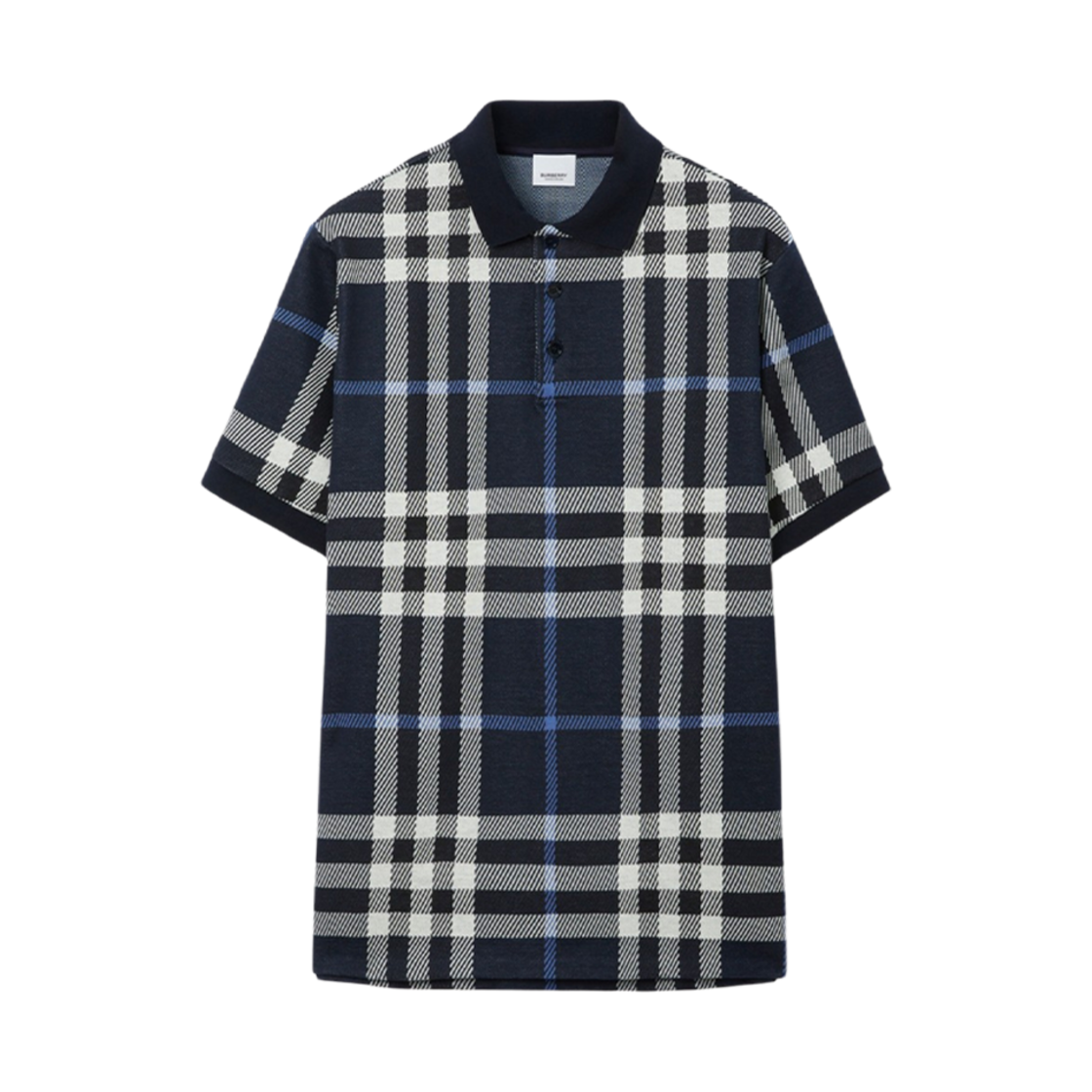 8070667 Burberry Check Cotton Jacquard Polo Shirt White Dark Blue