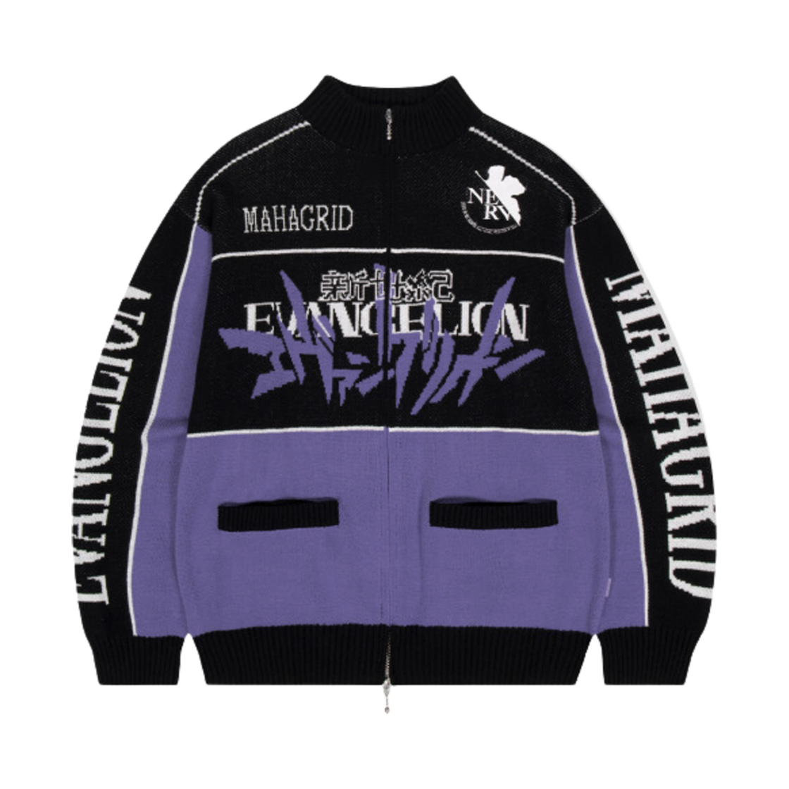 마하그리드 x 에반게리온 트랙 집업 니트 퍼플 블랙(Mahagrid x Evangelion Track Zip Up Knit Purple Black)