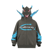 Kakazzy Full Zip Hoodie Pokemon Mega Charizard X Dark Gray