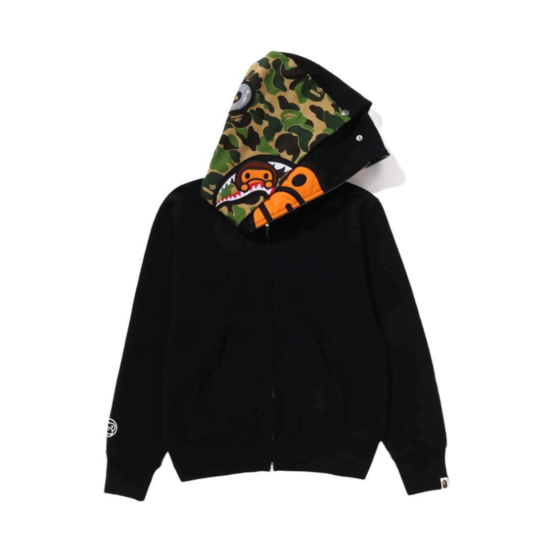 (W) 베이프 마일로 샤크 풀 집 더블 후드 블랙((W) BAPE Milo Shark Full Zip Double Hoodie Black) - 2