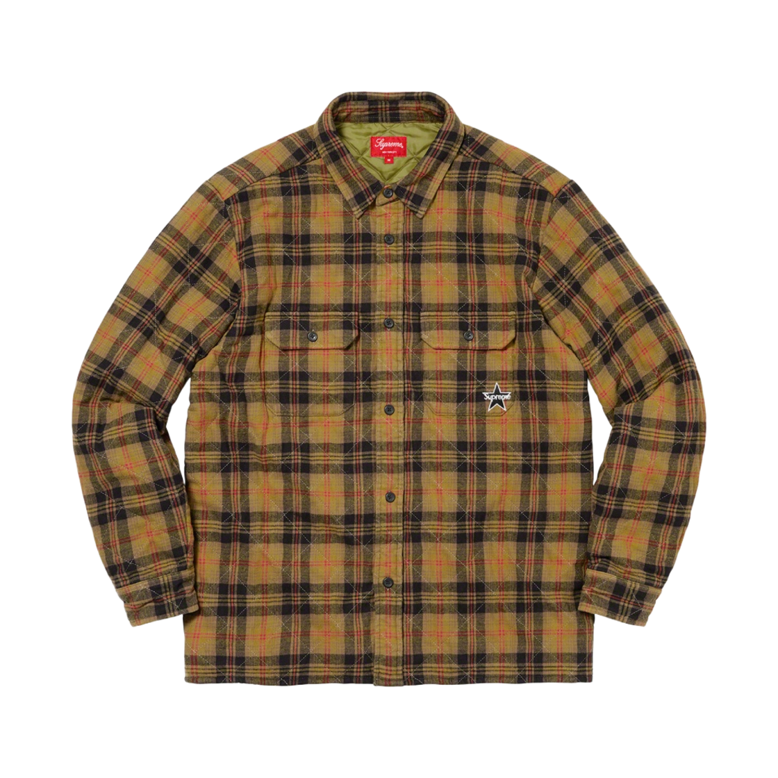 - Supreme Quilted Plaid Flannel Shirt Olive - 21FW