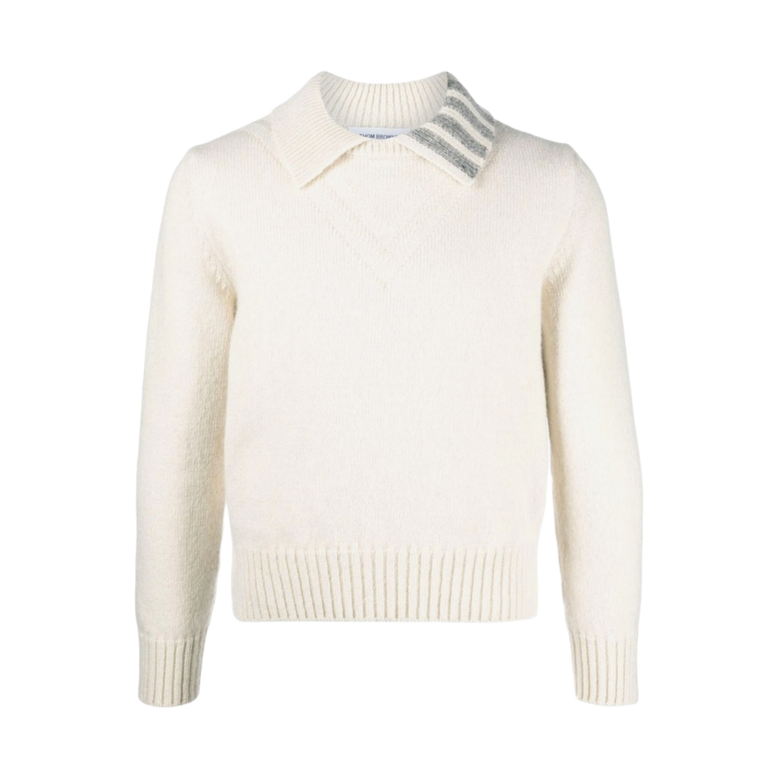 톰브라운 스티치 도네갈 사선 폴로 칼라 풀오버 화이트(Thom Browne Stitch Donegal 4-Bar Polo Collar Pullover White) - 1