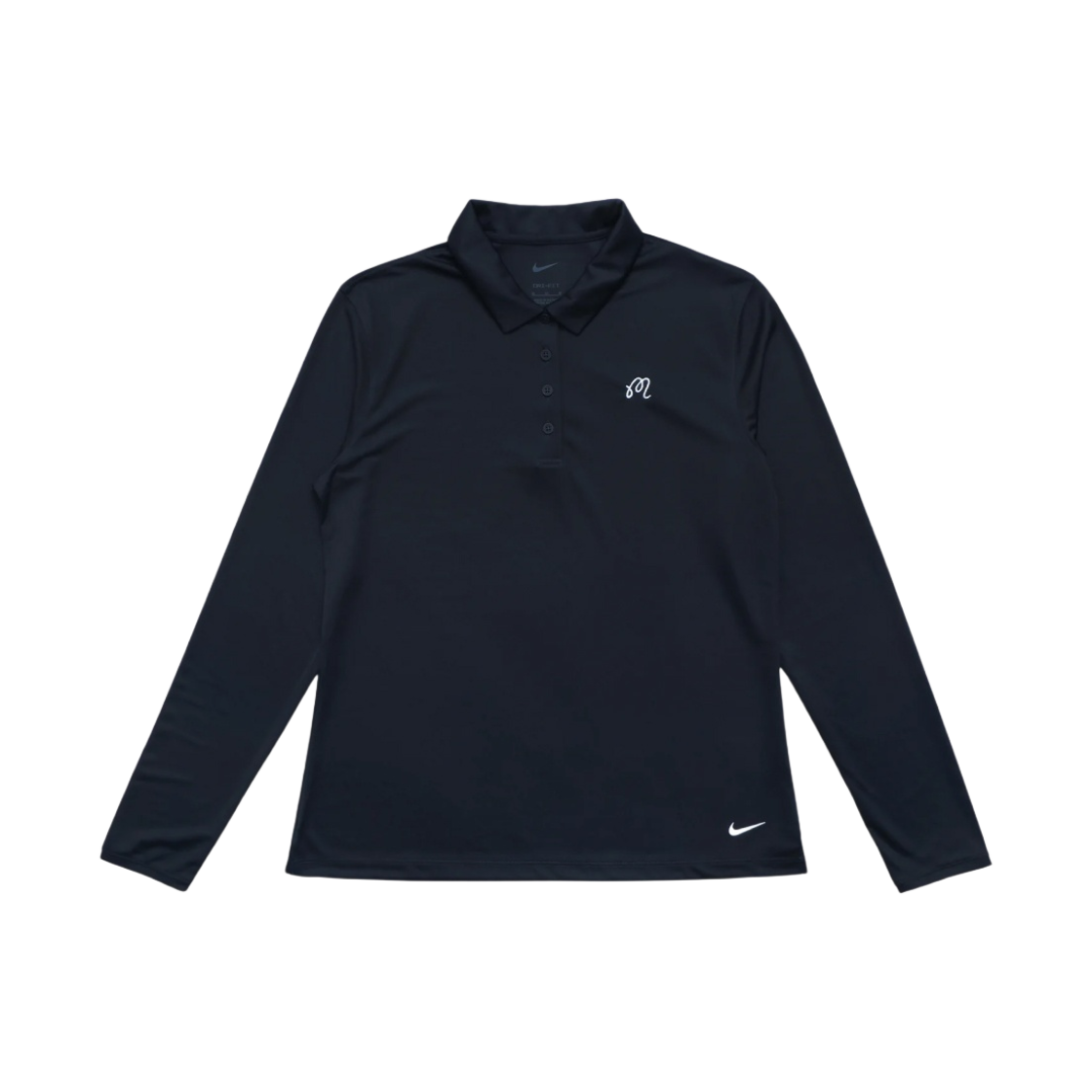 (W) 말본 골프 x 나이키 드라이핏 빅토리 롱 슬리브 폴로 옵시디언 화이트((W) Malbon Golf x Nike Dri-Fit Victory Long Sleeve Polo Obsidian White)