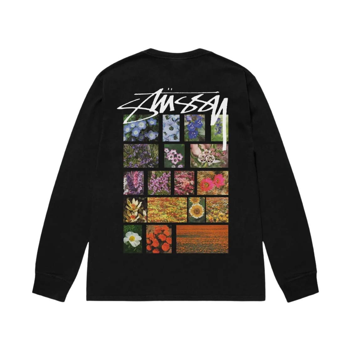 1994884H Stussy Flower Grid Pigment Dyed LS T-Shirt Black - 대표 이미지 #1