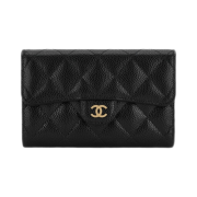Chanel Classic Flap Wallet Grained Calfskin & Gold Black