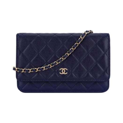 Chanel Classic Wallet On Chain Grained Calfskin & Gold Navy Blue