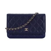 Chanel Classic Wallet On Chain Grained Calfskin & Gold Navy Blue