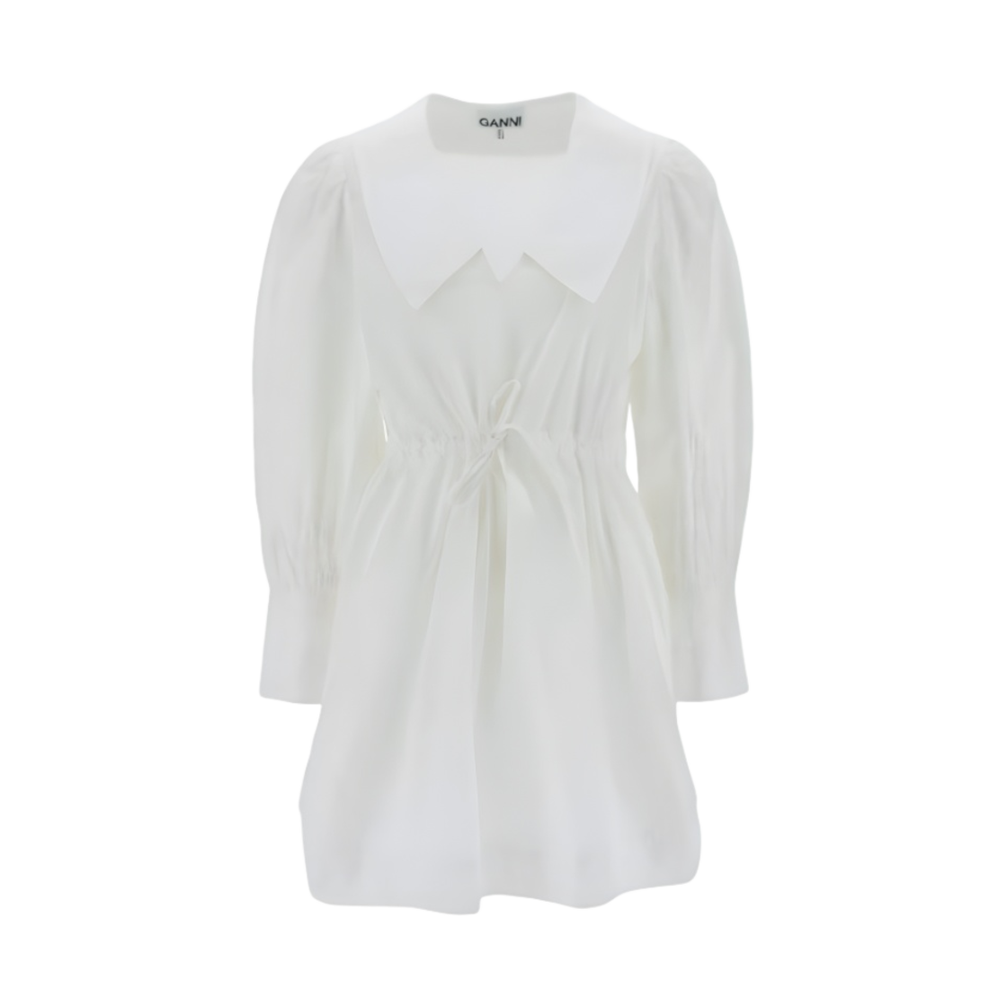 F7362-151 (W) Ganni Cotton Poplin V-Neck Mini Dress Bright White
