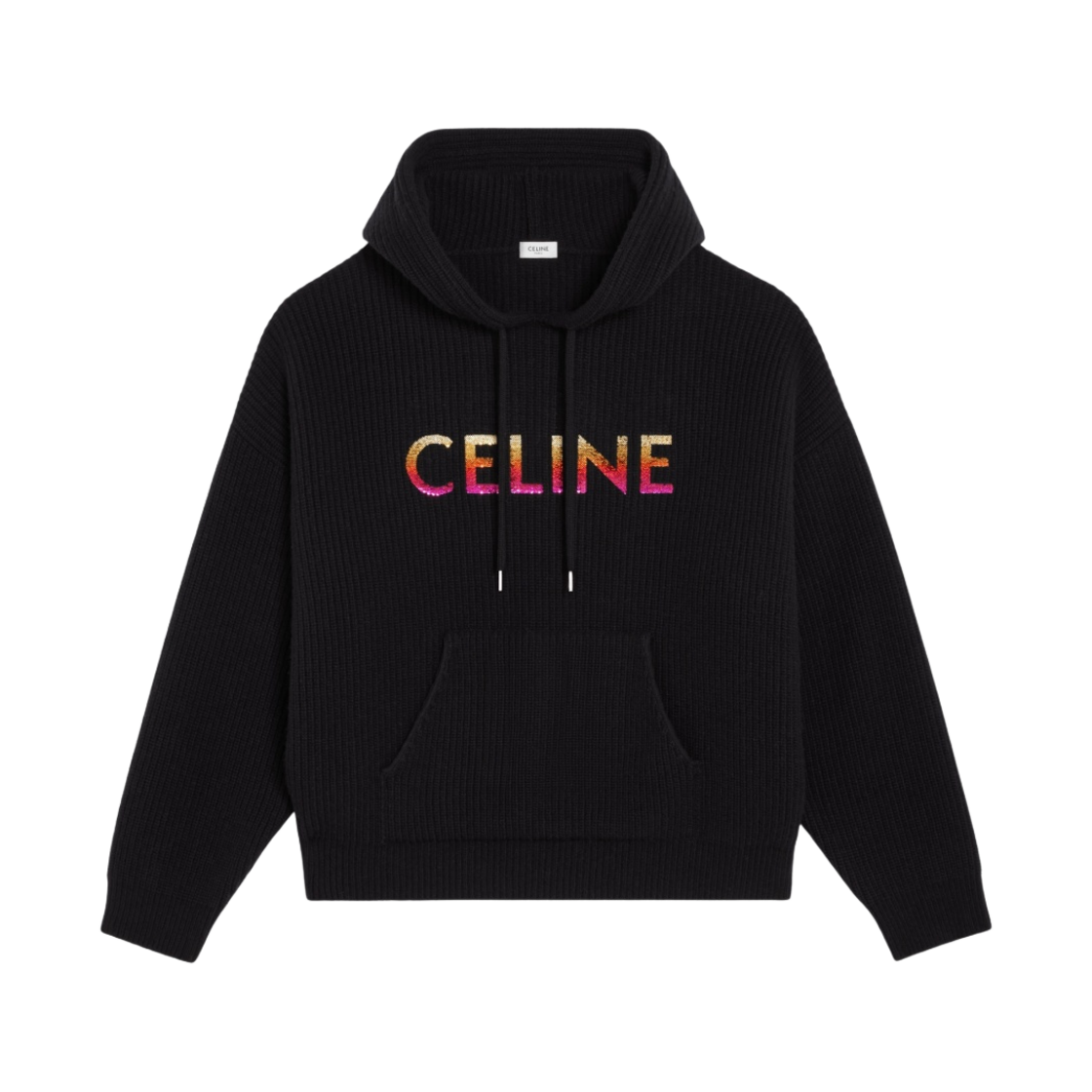 셀린느 립드 울 자수 후드 스웨터 블랙(Celine Embroidered Hooded Sweater in Ribbed Wool Black) - 1