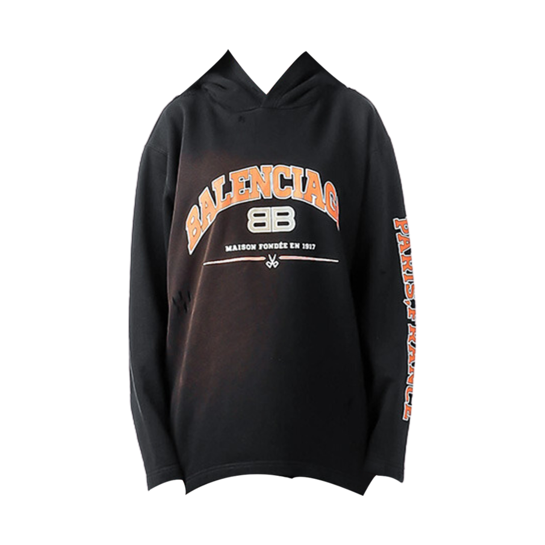 발렌시아가 BB 로고 빈티지 데미지 크롭 후드 블랙