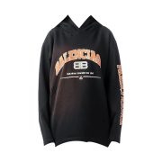 Balenciaga BB Logo Vintage Damage Cropped Hoodie Black