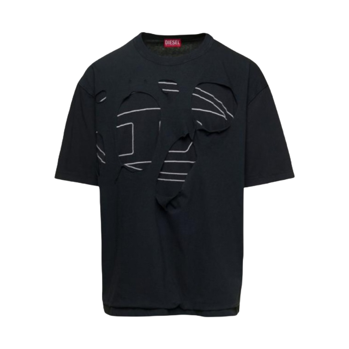 A098950KHAK-9XX Diesel T-Strapoval T-Shirt with Layered Front Black