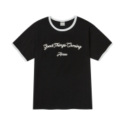 AMOU Good Things Coming Arch Logo Ringer Half T-Shirts Black