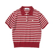 Knitted W Boucle Stripe Collar Knit Red