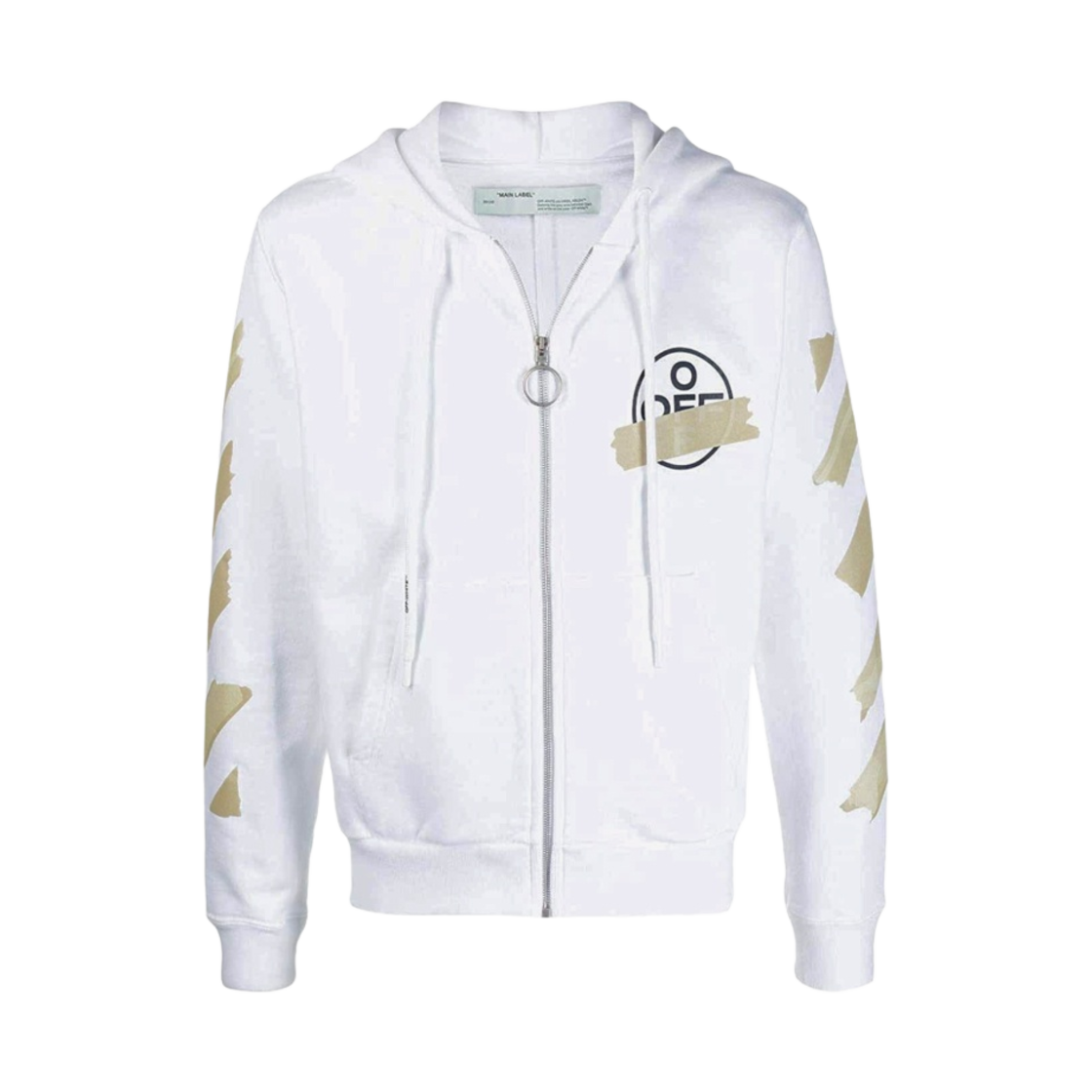 오프화이트 테이프 애로우 슬림 후드 집업 화이트 베이지(Off-White Tape Arrows Slim Zip Hoodie White Beige)
