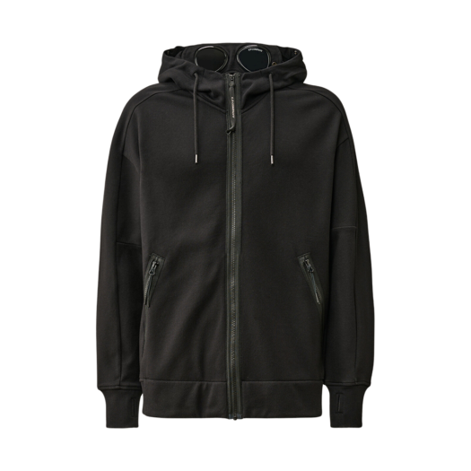 C.P. Company Diagonal Raised Fleece Goggle Zipped Hoodie Black - 24SS