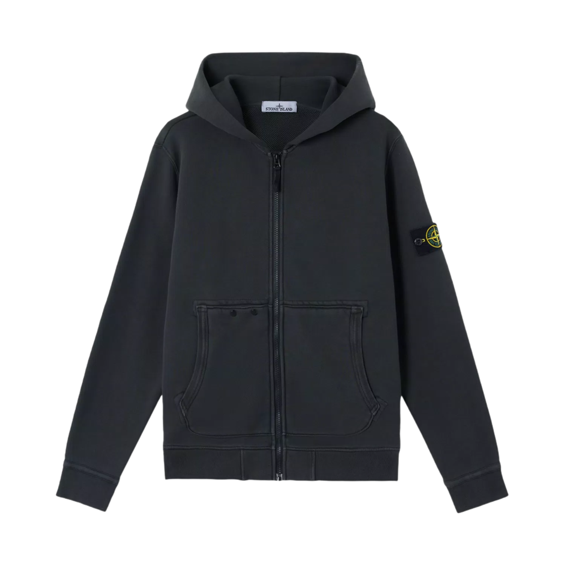 811563341-V0162 Stone Island 63341 Organic Cotton Diagonal Fleece Old Effect Hooded Full Zipper Sweatshirt with Pockets Lead Grey - 24FW