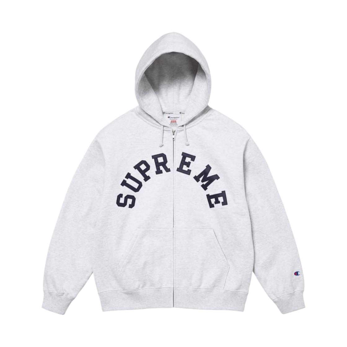 슈프림 x 챔피온 집업 후드 스웨트셔츠 애쉬 그레이 - 24SS(Supreme x Champion Zip Up Hooded Sweatshirt Ash Grey - 24SS)