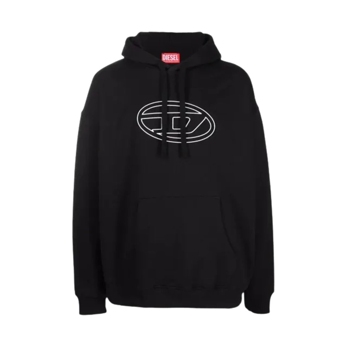 디젤 엠보스드 로고 S-Ummer-빅오발 후드 블랙(Diesel S-Ummer-Bigoval Hoodie with Embossed Logo Black)
