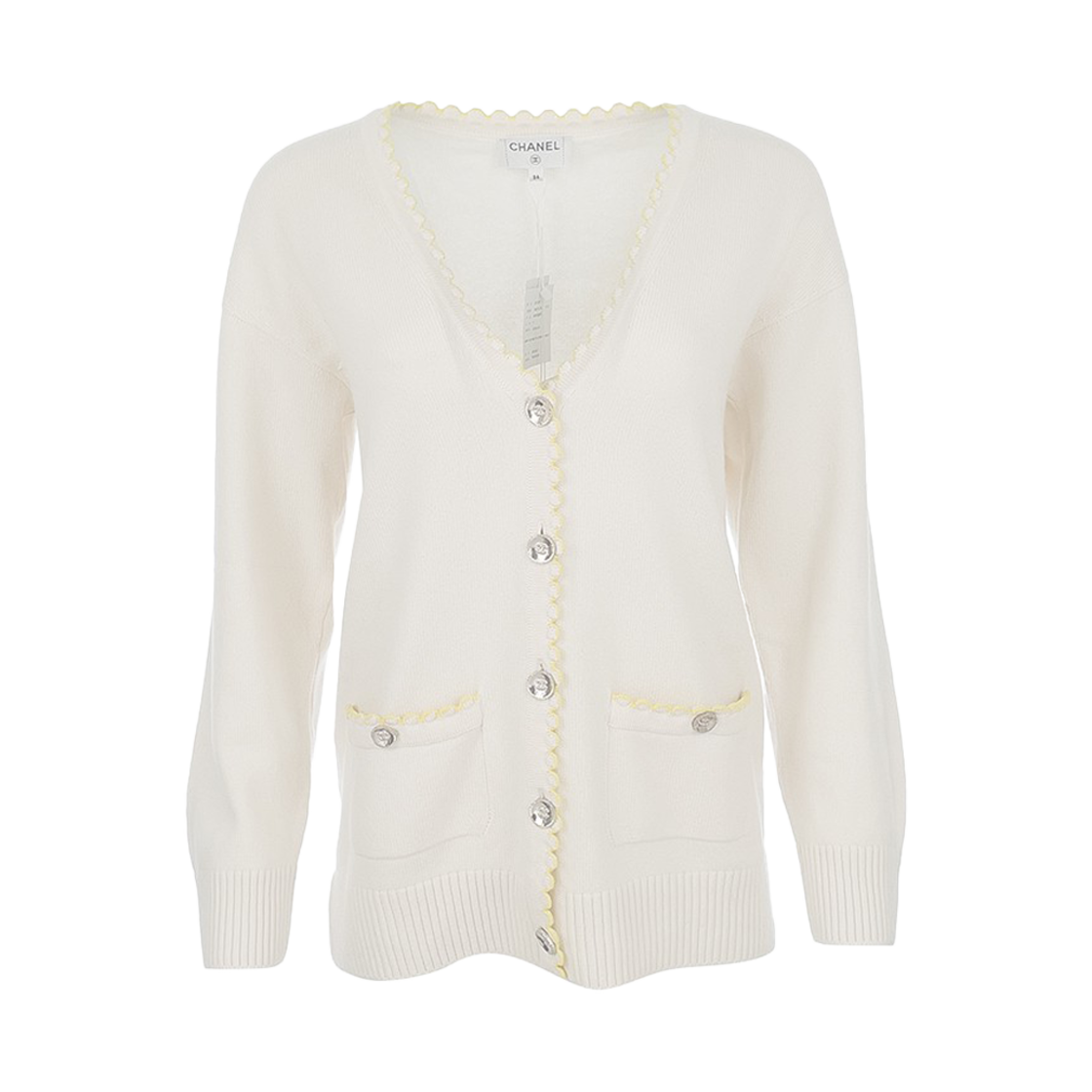 샤넬 25C 캐시미어 가디건 34 화이트/옐로우