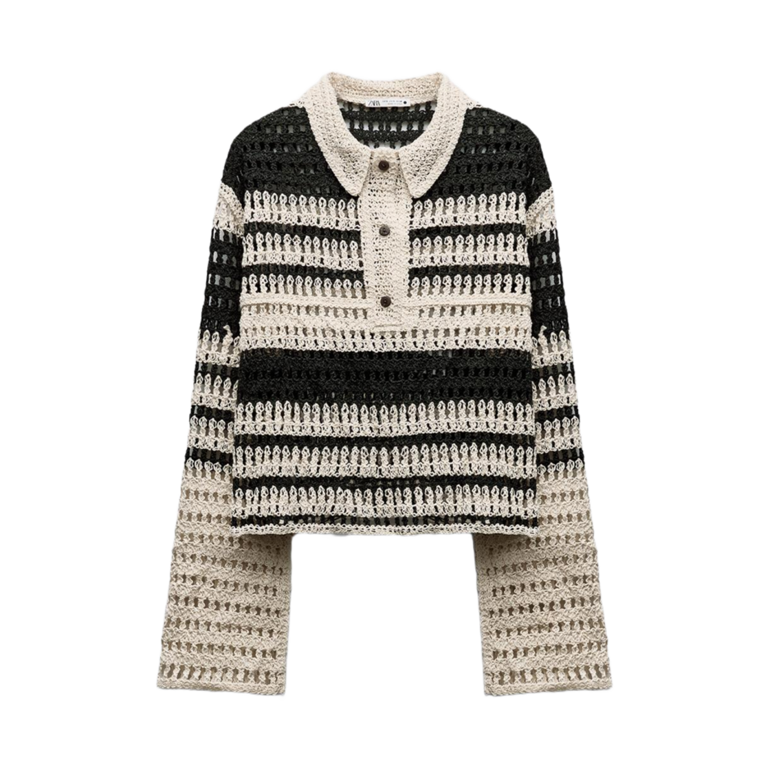 W) 자라 스트라이프 크로쉐 셔츠 탑 블랙 화이트 | Zara | KREAM