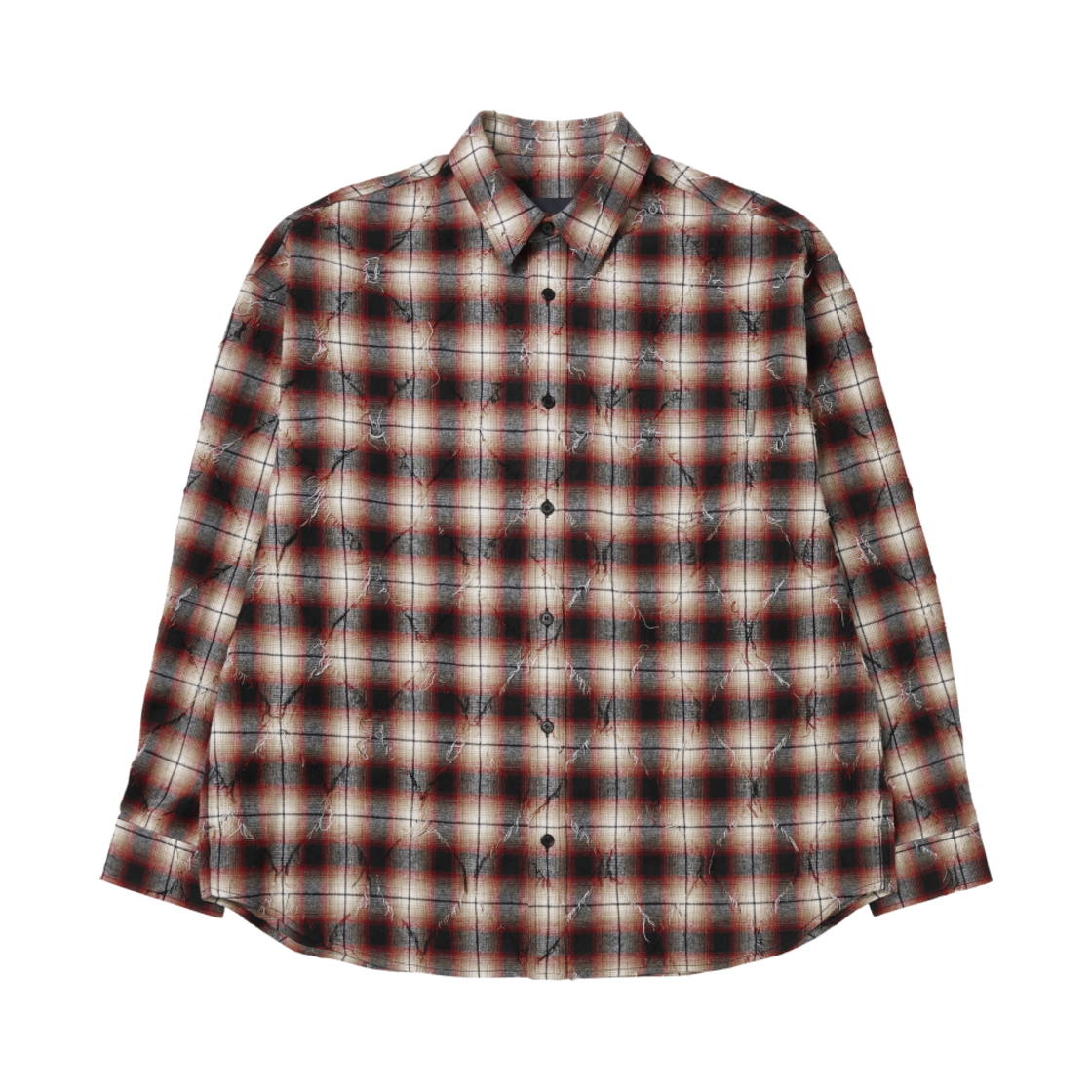 준지 아가일 데미지 체크 루즈핏 셔츠 레드 - 25SS(Juun.J Argyle Damage Check Loose Fit Shirt Red - 25SS)