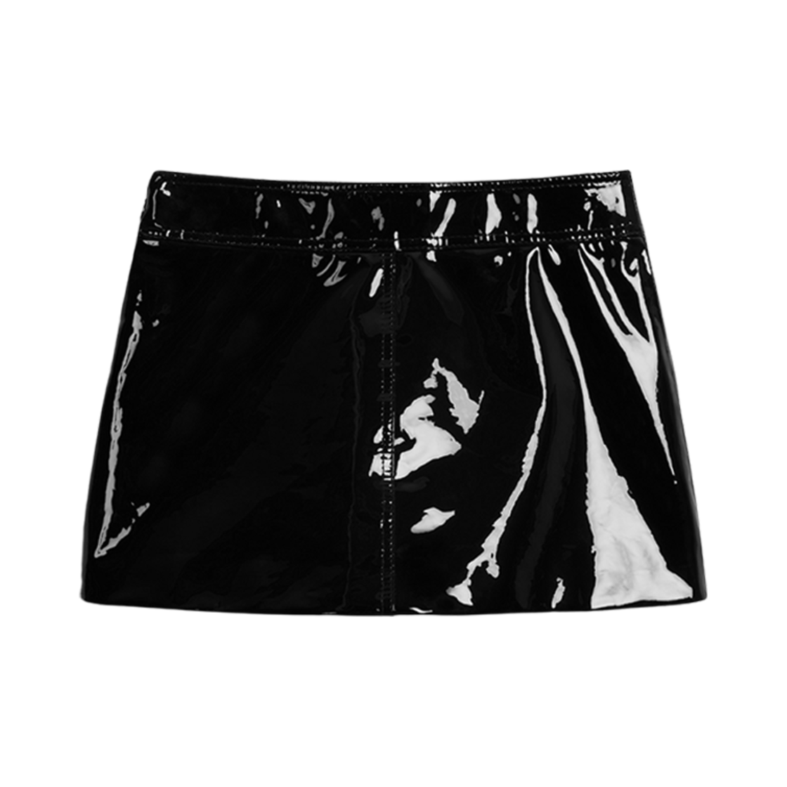 (W) 셀린느 트라페즈 미니 스커트 페이턴트 램스킨 블랙((W) Celine Trapeze Mini Skirt In Patent Lambskin Leather Black) - 2