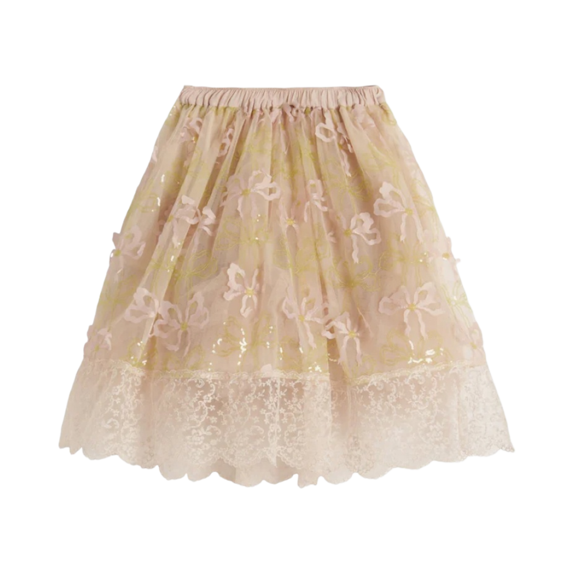(W) 시몬 로샤 자수 오버레이 트림 엘라스티케이티드 투투 미니 스커트 누드 피치((W) Simone Rocha Elasticated Tutu Mini Skirt With Embroidered Overlay & Trim Nude Peach)