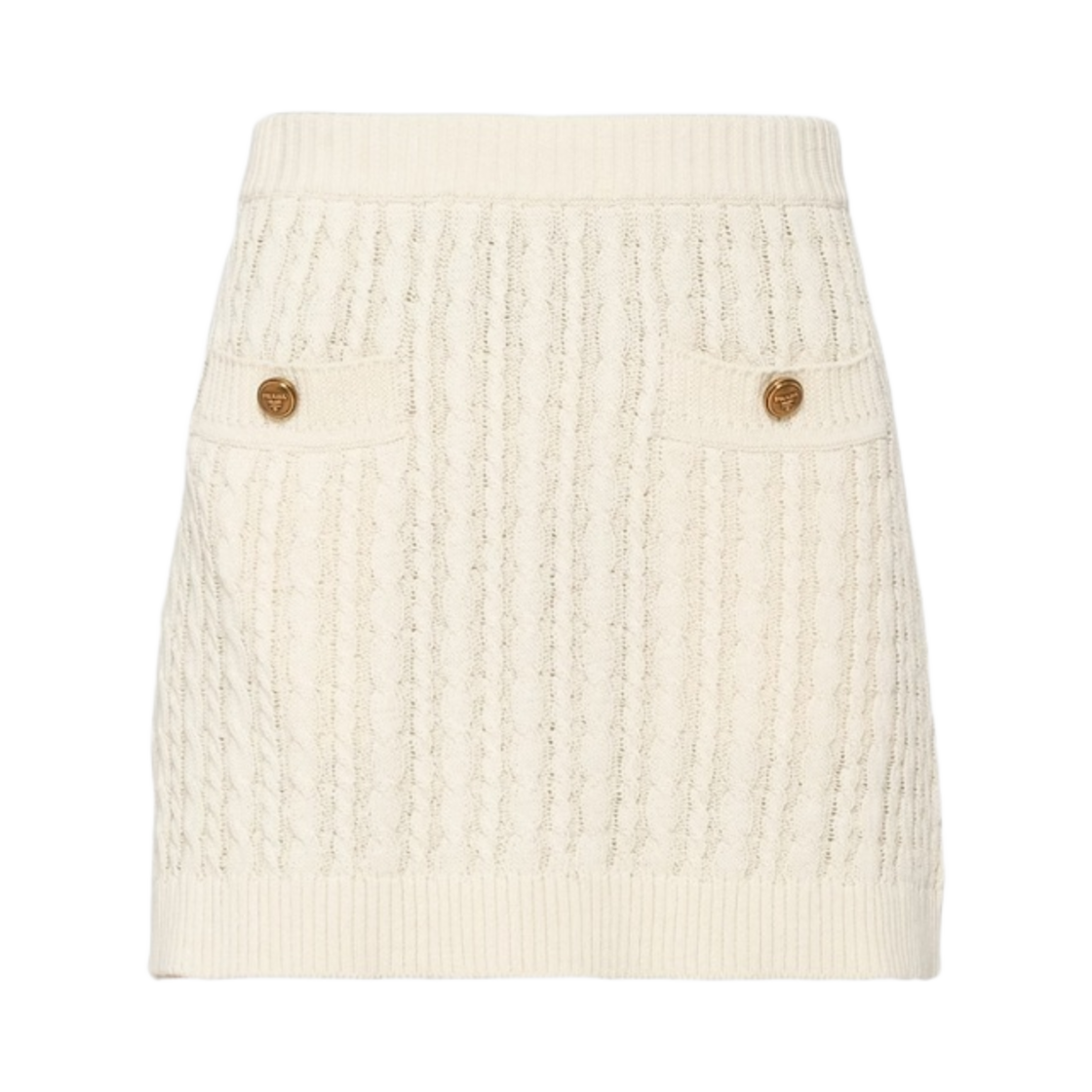 (W) 프라다 케이블 니트 코튼 미니스커트 아이보리((W) Prada Cable-Knit Cotton Miniskirt Ivory) - 1