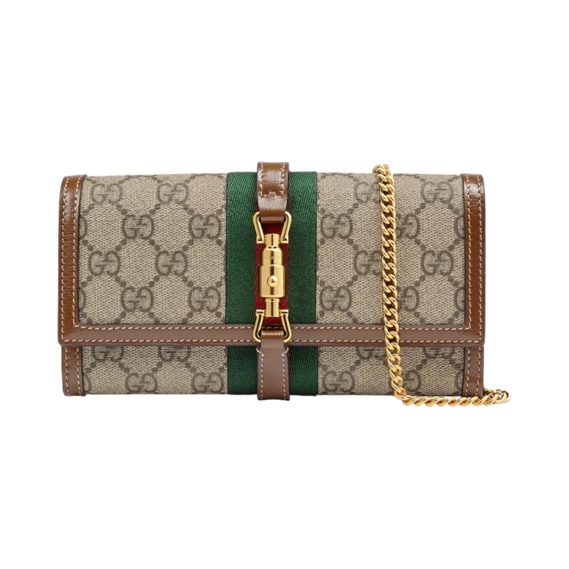 652681-HUHHG-8565 Gucci Jackie 1961 Chain Wallet Beige Brown GG Supreme Canvas