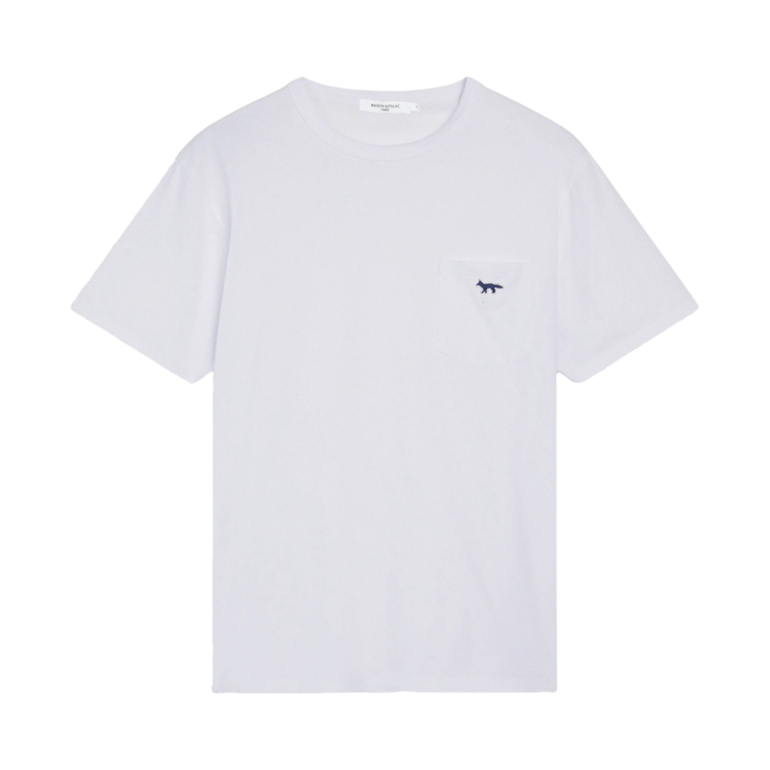 HM00136KJ0008-P100 Maison Kitsune Navy Fox Patch Classic Pocket T-Shirt White