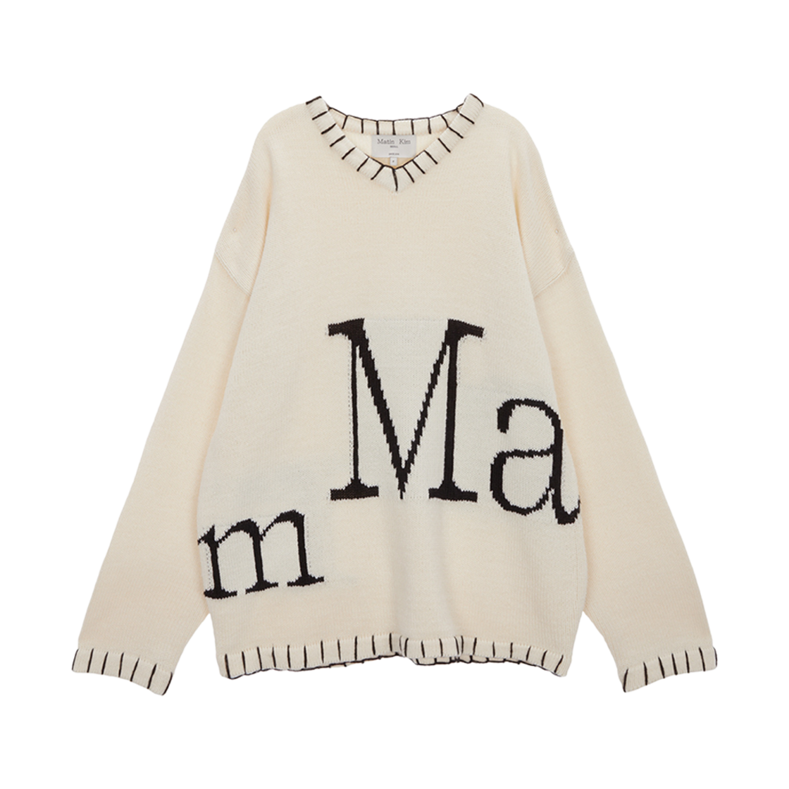 W) 마뗑킴 마뗑 빅 로고 스티치 니트 풀오버 아이보리 | Matin Kim | KREAM