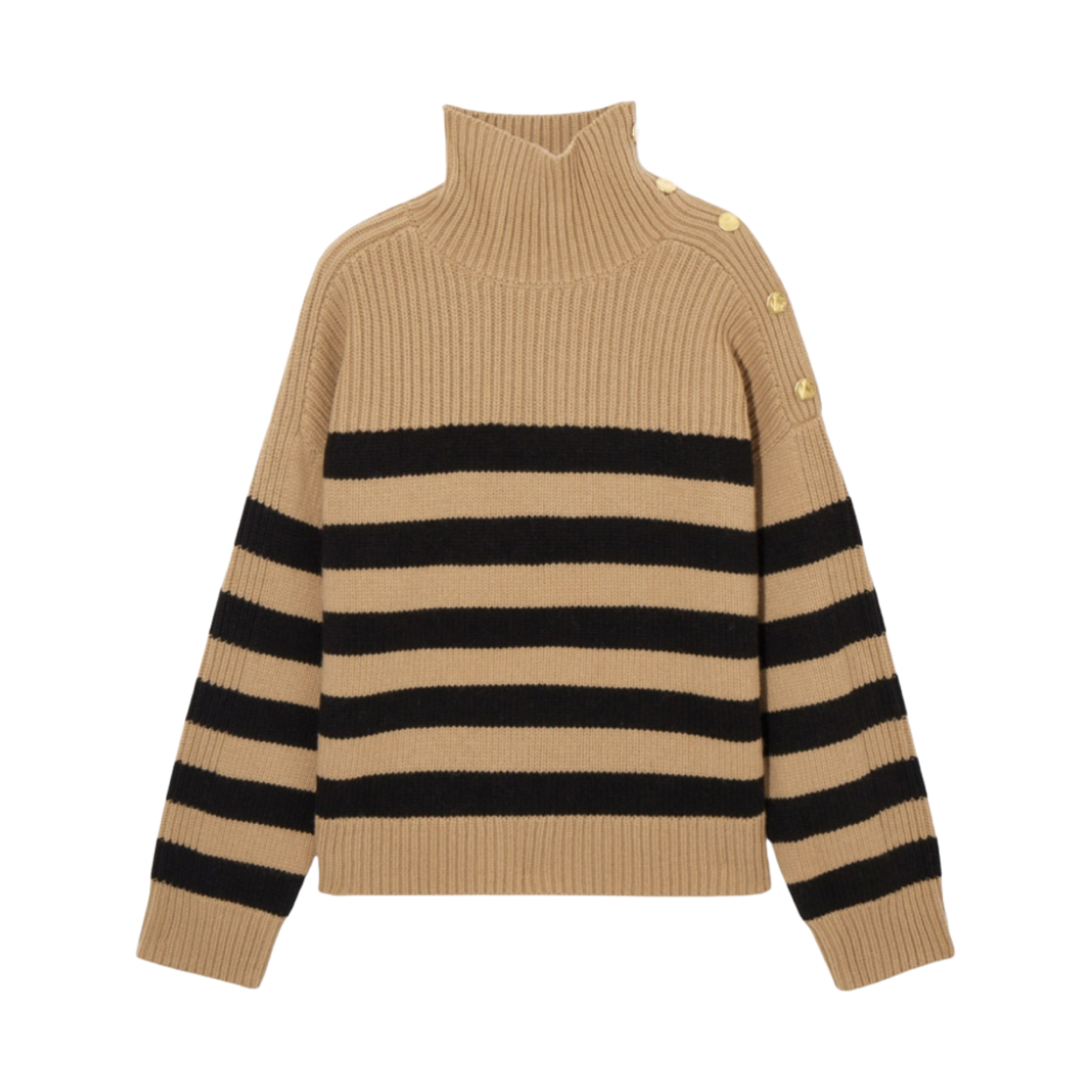 (W) 코스 버튼 엠벨리시드 스트라이프 울 점퍼 베이지((W) COS Button-Embellished Striped Wool Jumper Beige)