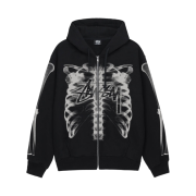 Stussy Rib Cage Zip Hoodie Black White