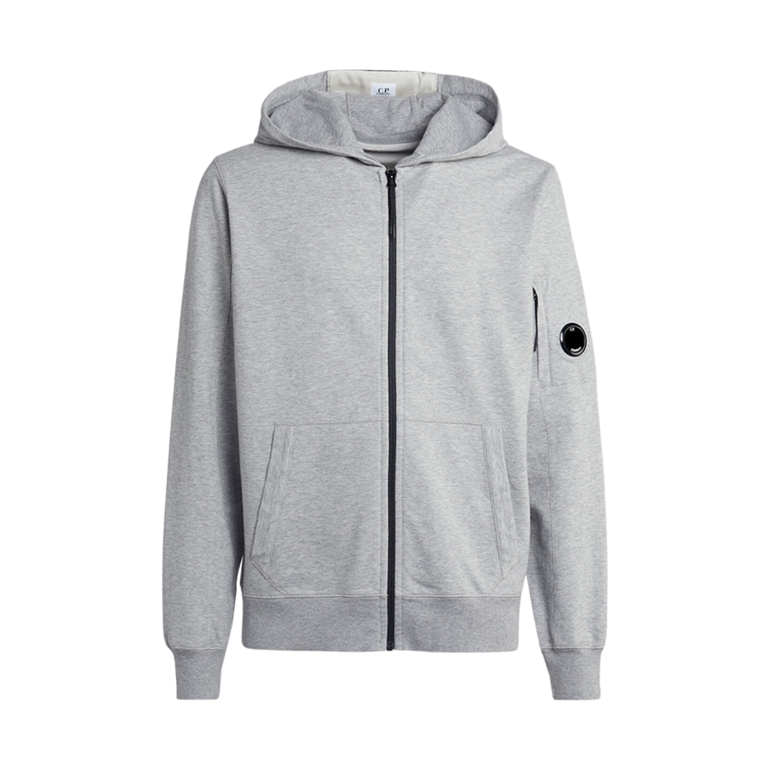 C.P. 컴퍼니 라이트 플리스 지퍼 후드 그레이 멜란지 - 23FW(C.P. Company Light Fleece Zipped Hoodie Grey Melange - 23FW)