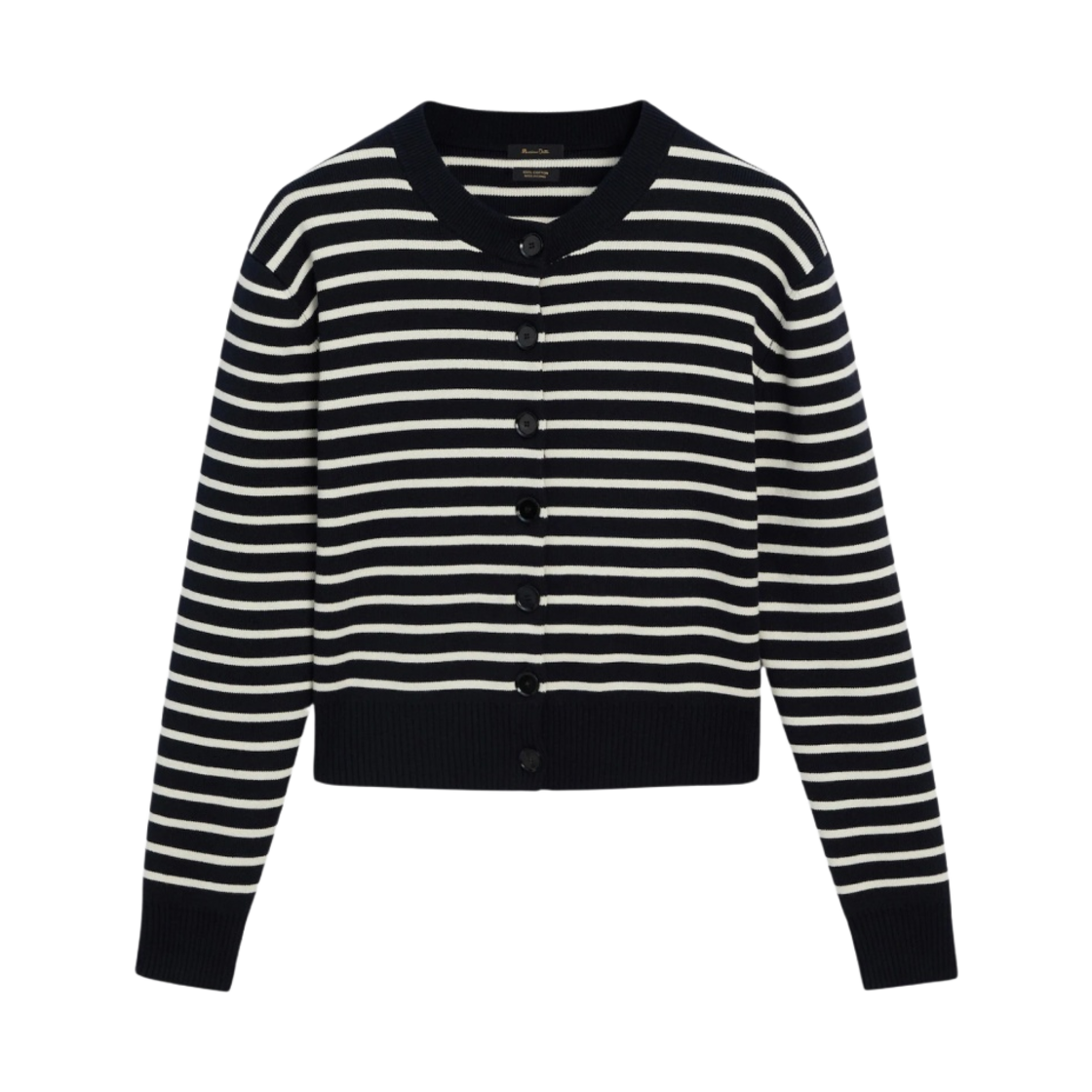 5700/665/477 Massimo Dutti Striped Knit Crew Neck Cardigan Blue