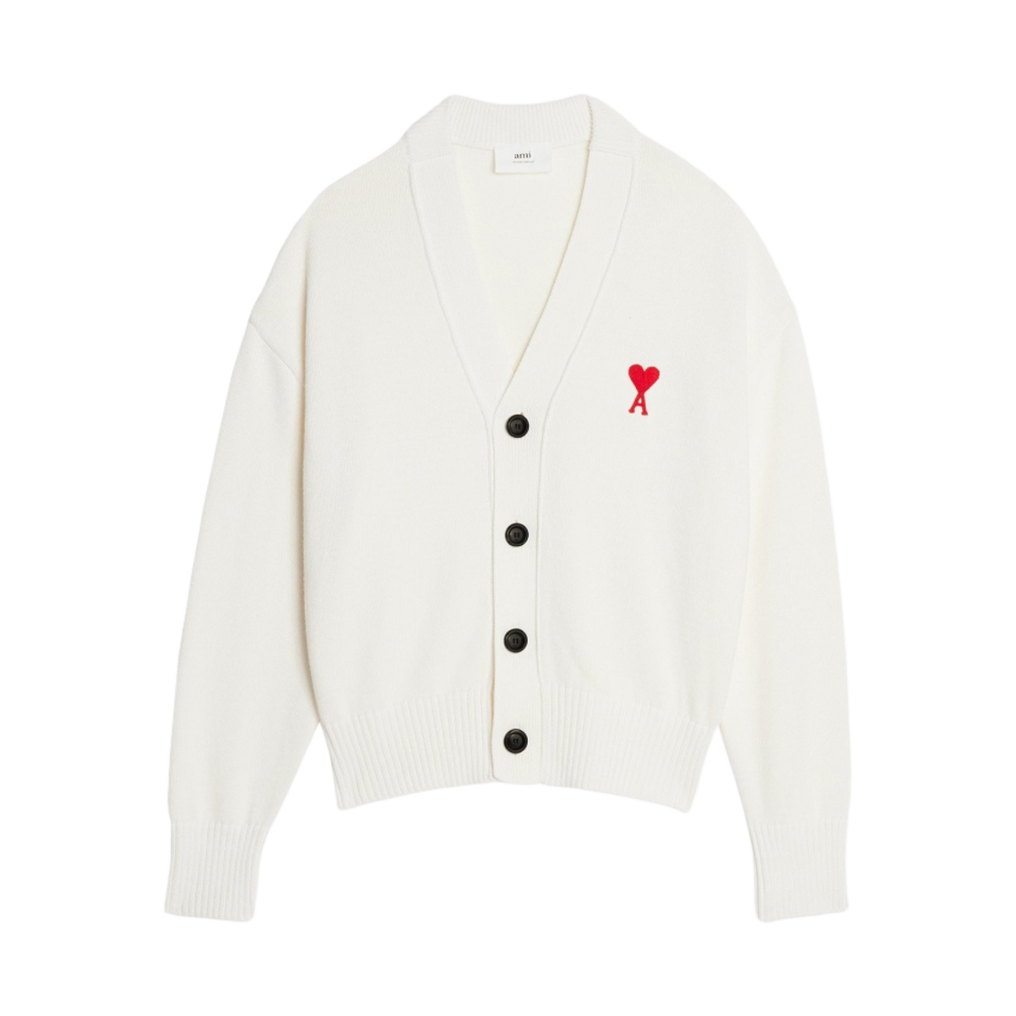 아미 스몰 하트 로고 자수 가디건 내츄럴 화이트 레드(AMI de Coeur Embroidery Cardigan Natural White Red)