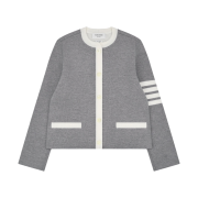 (W) Thom Browne Double Face Merino 4-Bar Cardigan Jacket Light Grey