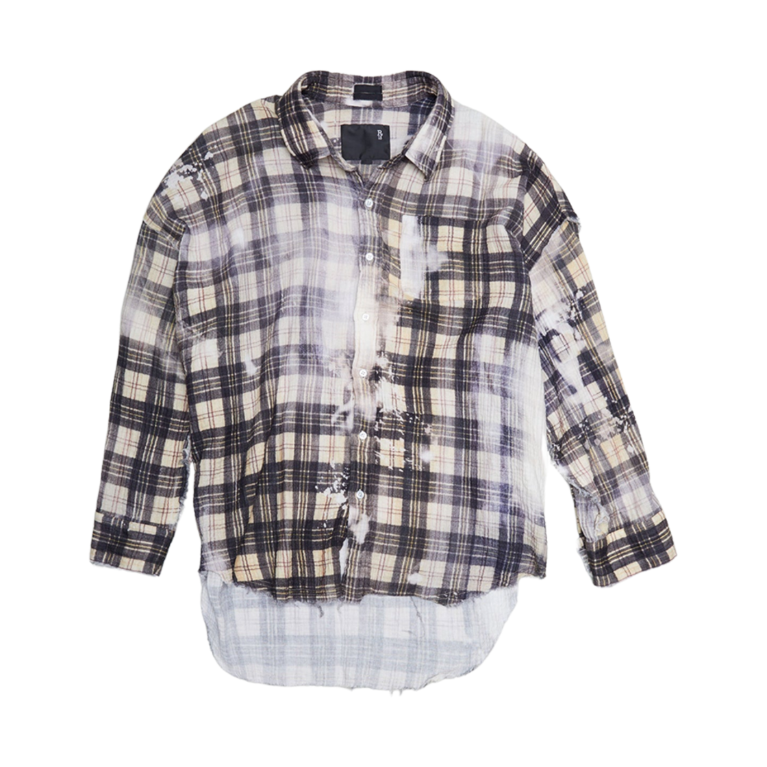 (W) R13 슈레디드 심 드롭 넥 셔츠 블리치 프린티드 플레이드((W) R13 Shredded Seam Drop Neck Shirt Bleach Printed Plaid)