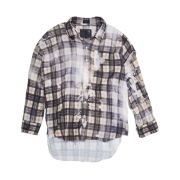 (W) R13 Shredded Seam Drop Neck Shirt Bleach Printed Plaid