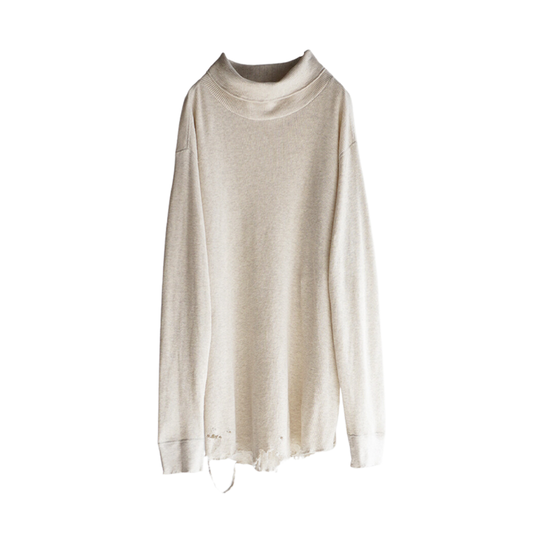 ANC-CT38 Ancellm Damage Waffle Crew Hi-Neck LS T-Shirt Ivory