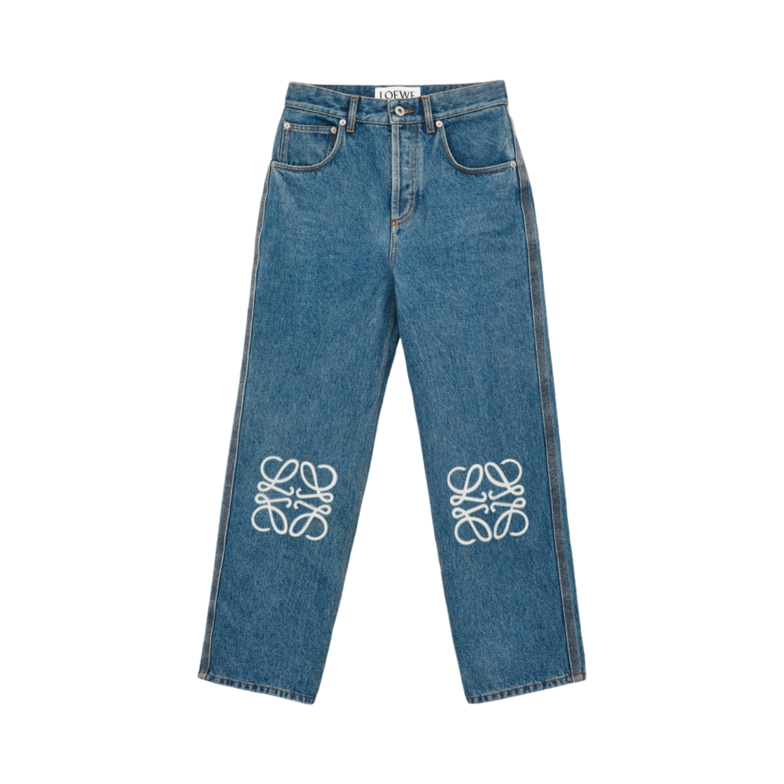 (W) 로에베 아나그램 크롭 진 미드 블루 데님((W) Loewe Anagram Cropped Jeans Mid Blue Denim)