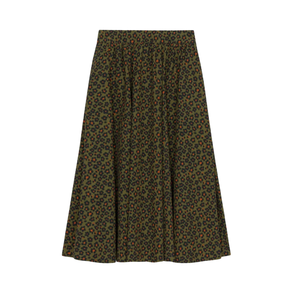 FD52JU1999O350 (W) Kenzo Hana Leopard Midi Skirt Khaki