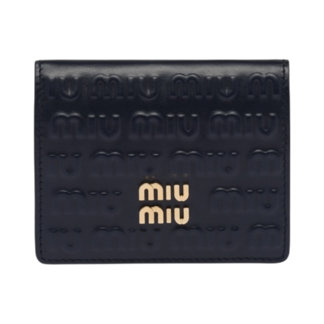 미우 미우 엠보스 레터링 로고 가죽 반지갑 발틱 블루(Miu Miu Embossed Lettering Logo Small Leather Wallet Baltic Blue) - 1