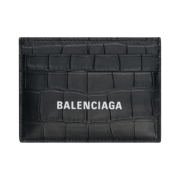Balenciaga Matte Crocodile Embossed Calfskin Cash Card Holder Black