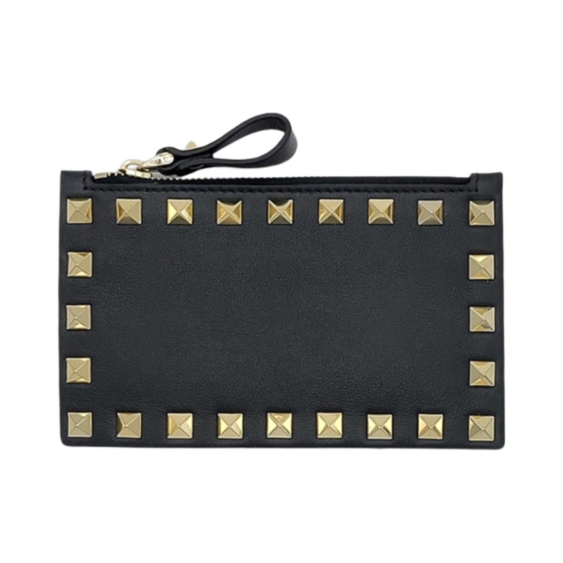 P0548BOL0NO Valentino Rockstud Card Holder with Zipper Black