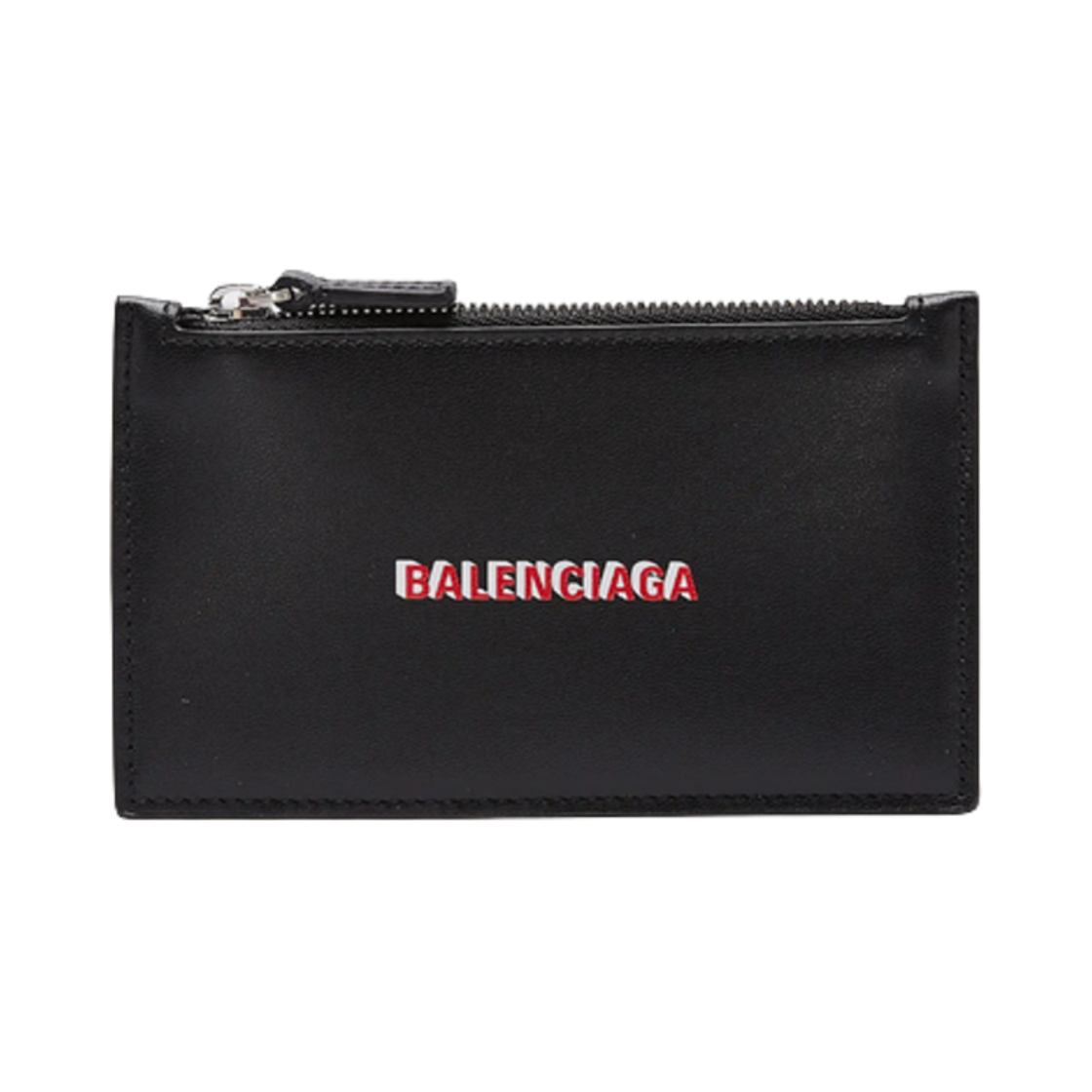 5943111I3731065 Balenciaga Logo Print Leather Zipped Card Holder Black